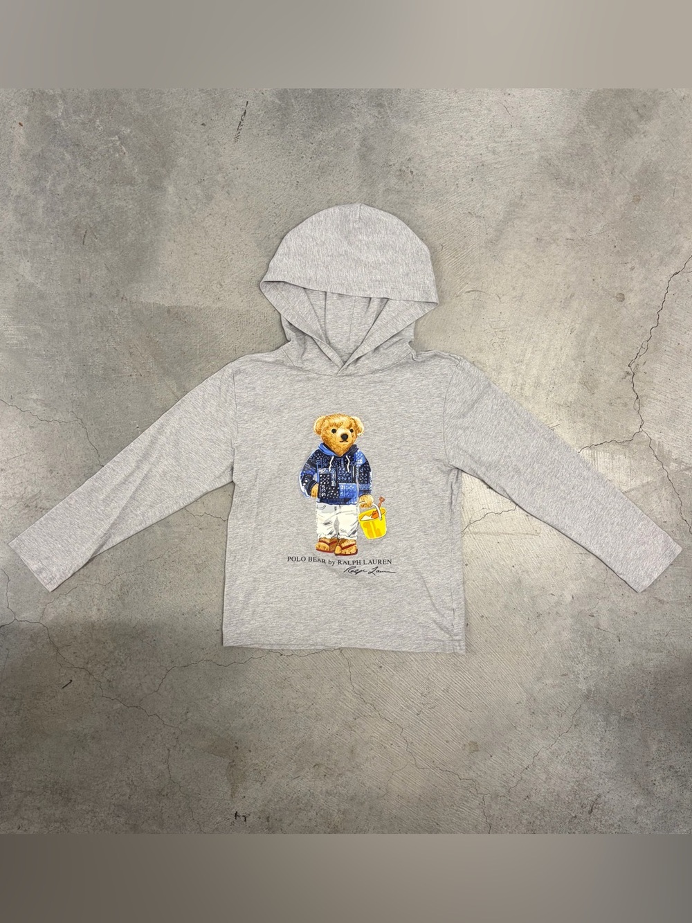 Polo by Ralph Lauren Grey Longsleeve with Bear Graphic & Hoodie Size M (10-12)